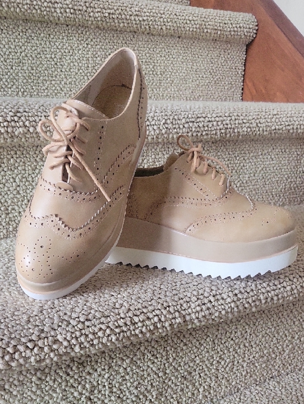 Nude Platform Wingtip Oxfords - Women's Lace-Up Fashion Shoes